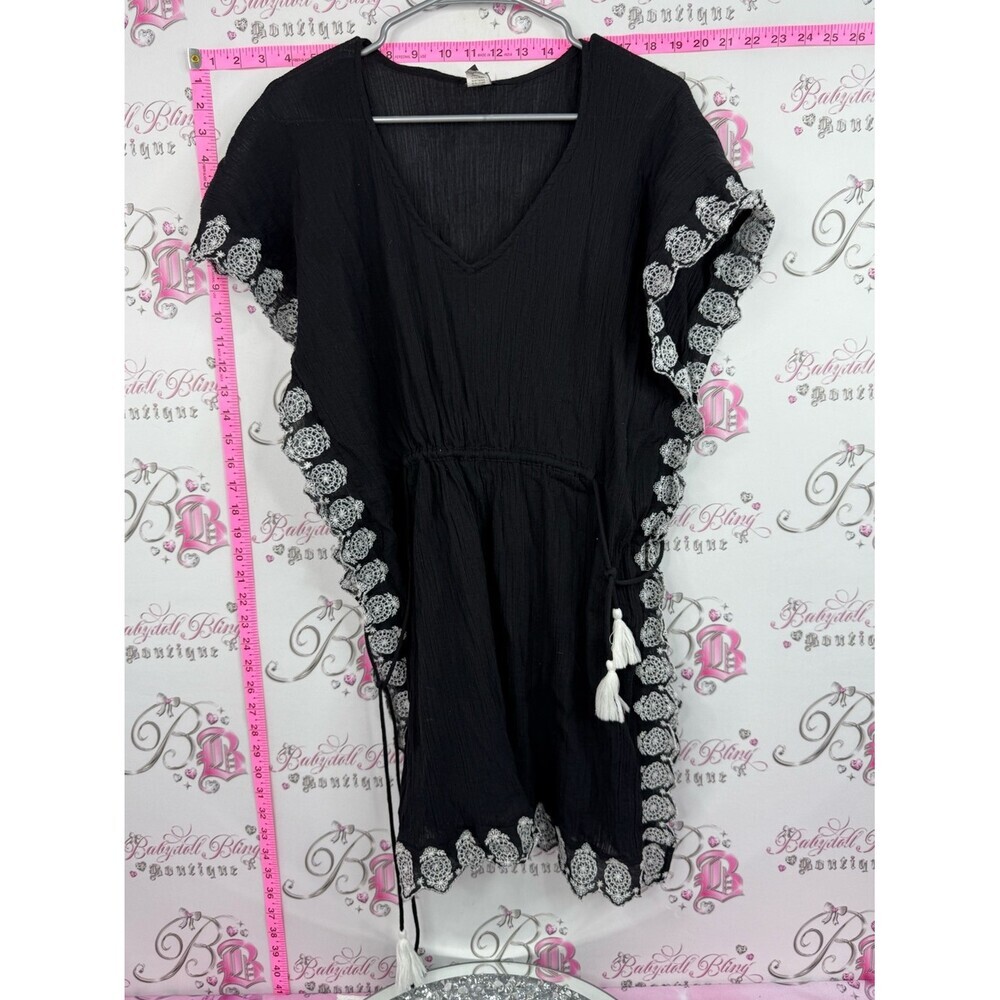 ECHO coverup Black Boho Tassel Cover-Up with White Crochet Trim